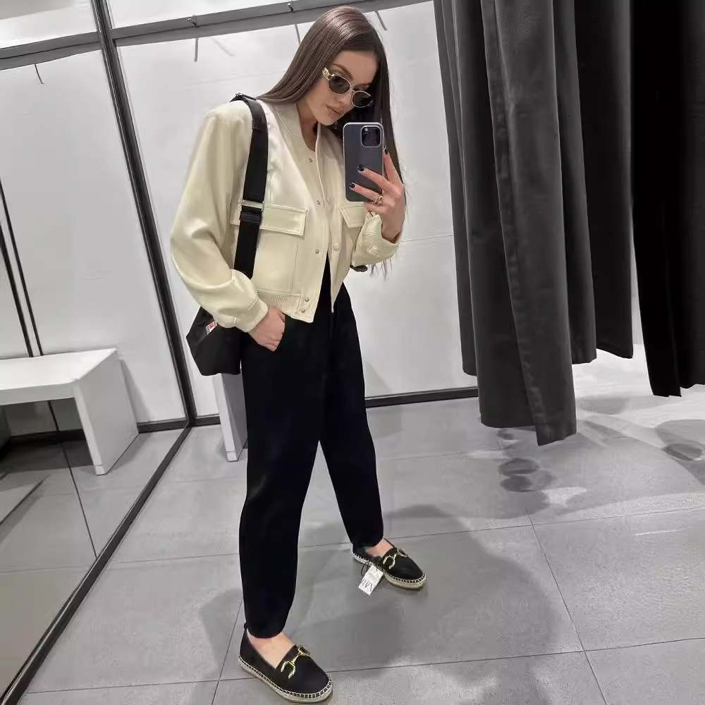 2024 Spring New Style Women's Big Pocket Stand up Collar Jacket for Women A19621