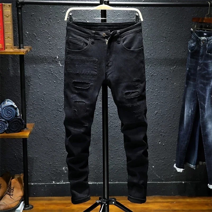 Ripped Jeans Men Winter Slim Skinny Fit Balck Stretch Hip Hop Denim Pants Patchwork Distressed Mens Trousers Fashion Streetwear 240821