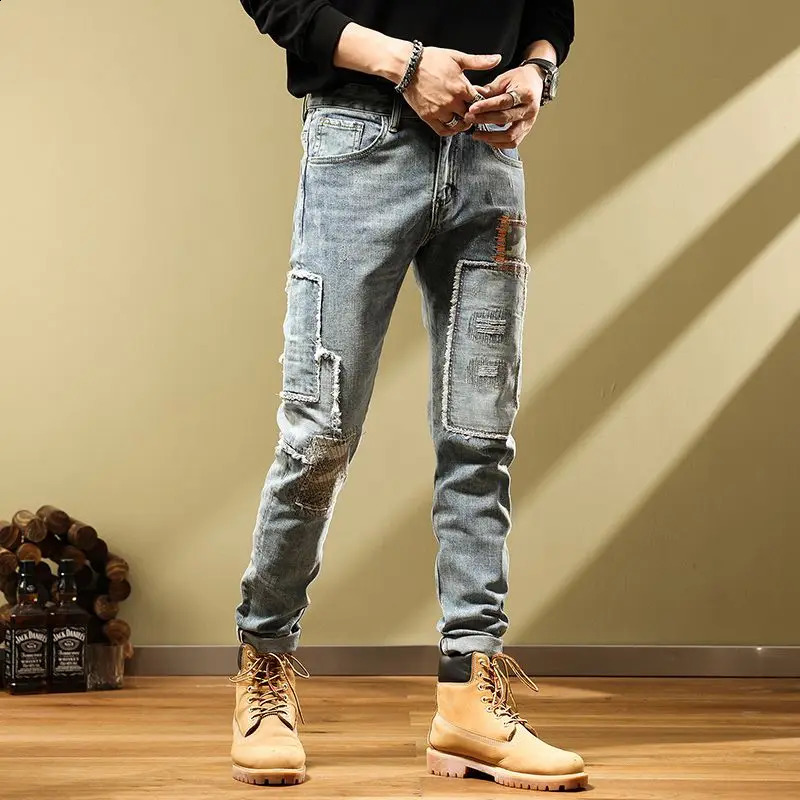 Harem Jeans For Men Vintage Korean Fashion Summer Mens Cowboy Pants Elastic Slim Fit Cotton Retro Wholesale Stretch Trousers 240821