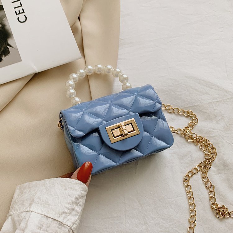 Children's 2024 New Mini Jelly gge Small Fragrant Pearl Handheld Single Cross Shoulder Chain Bag F3.5-08.21