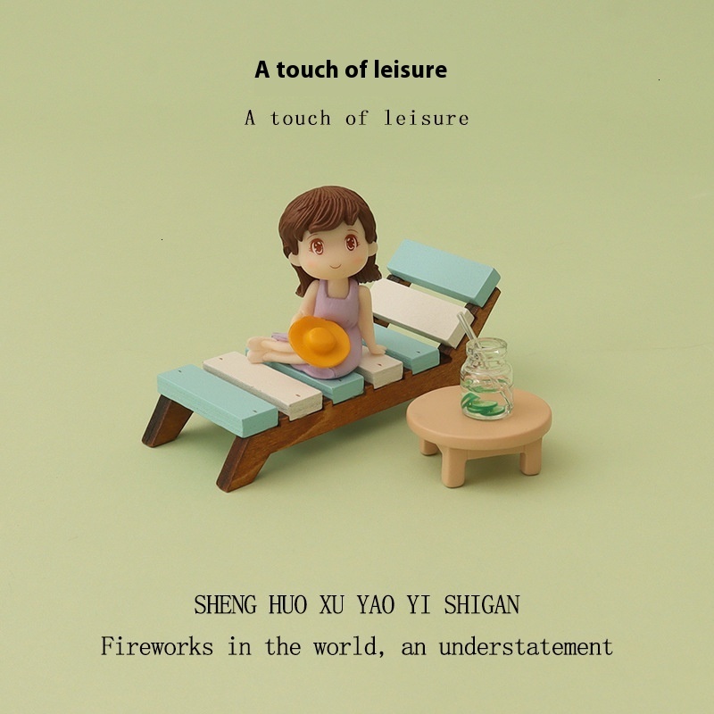 Creative mini lounge chair cartoon girl low table fruit juice micro landscape scene baby house over home desktop small ornament