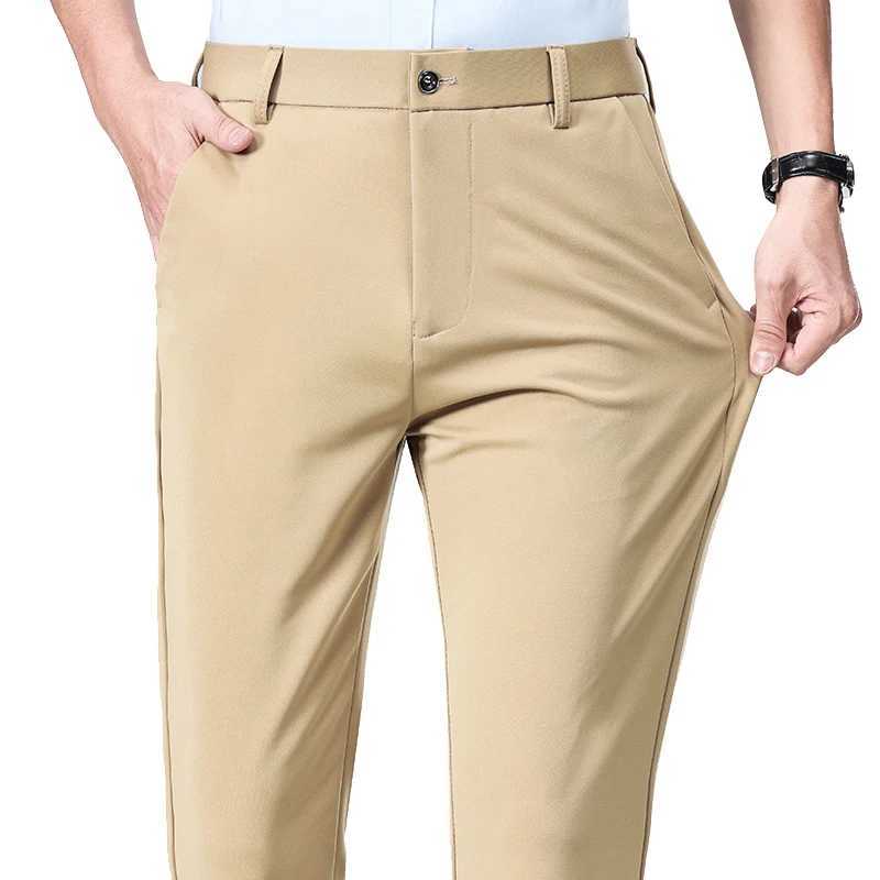 Spring and summer mens elastic casual pants classic business work pants khaki suit pants mens black TrousersW240725