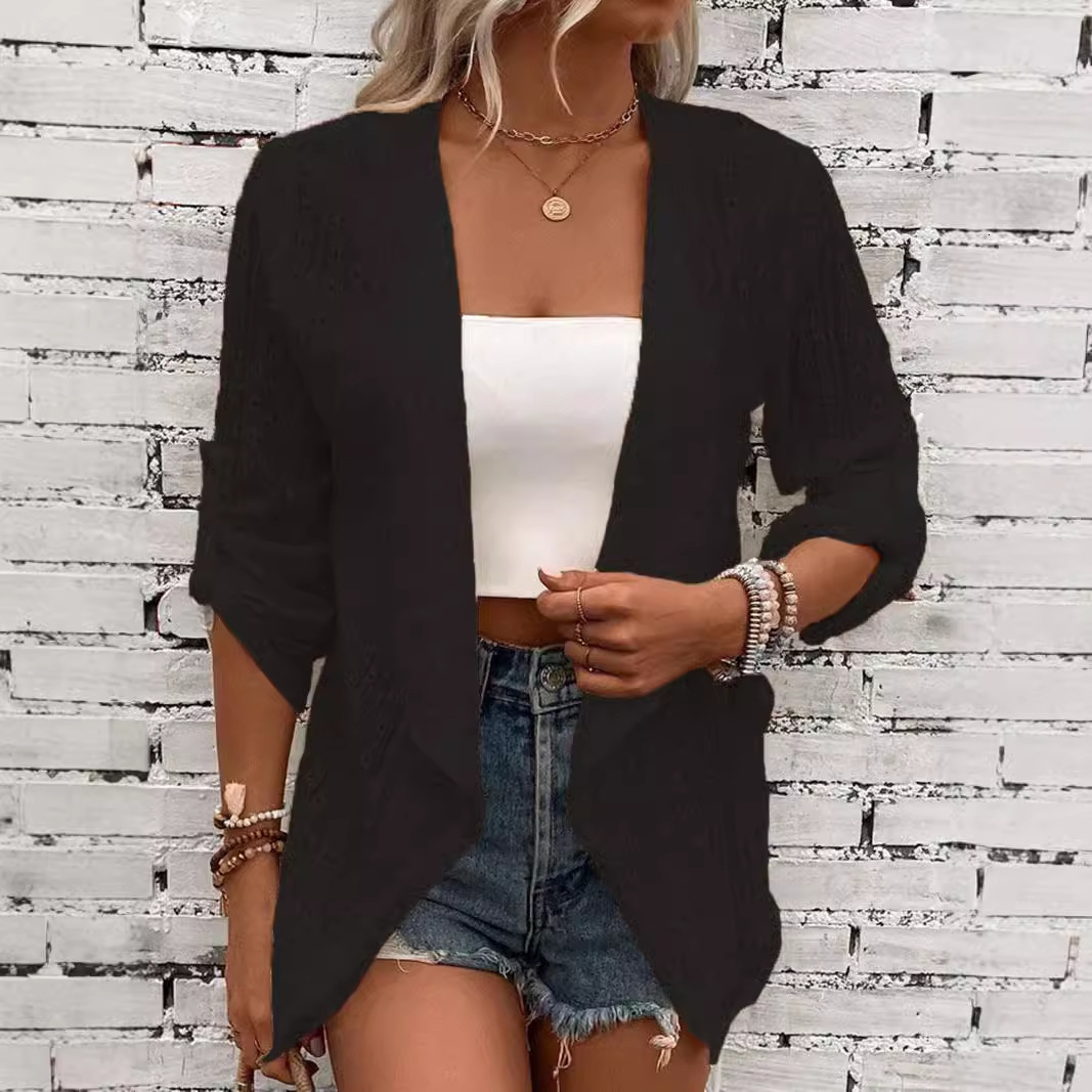 2024 Autumn/Winter TEMU New Women's Solid Color Casual Knitted Cardigan