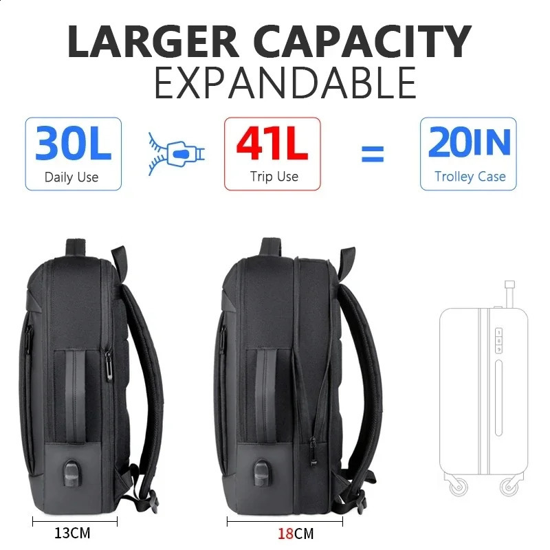 17 inch business laptop backpack waterproof mens school expandable multifunctional USB charging 240820