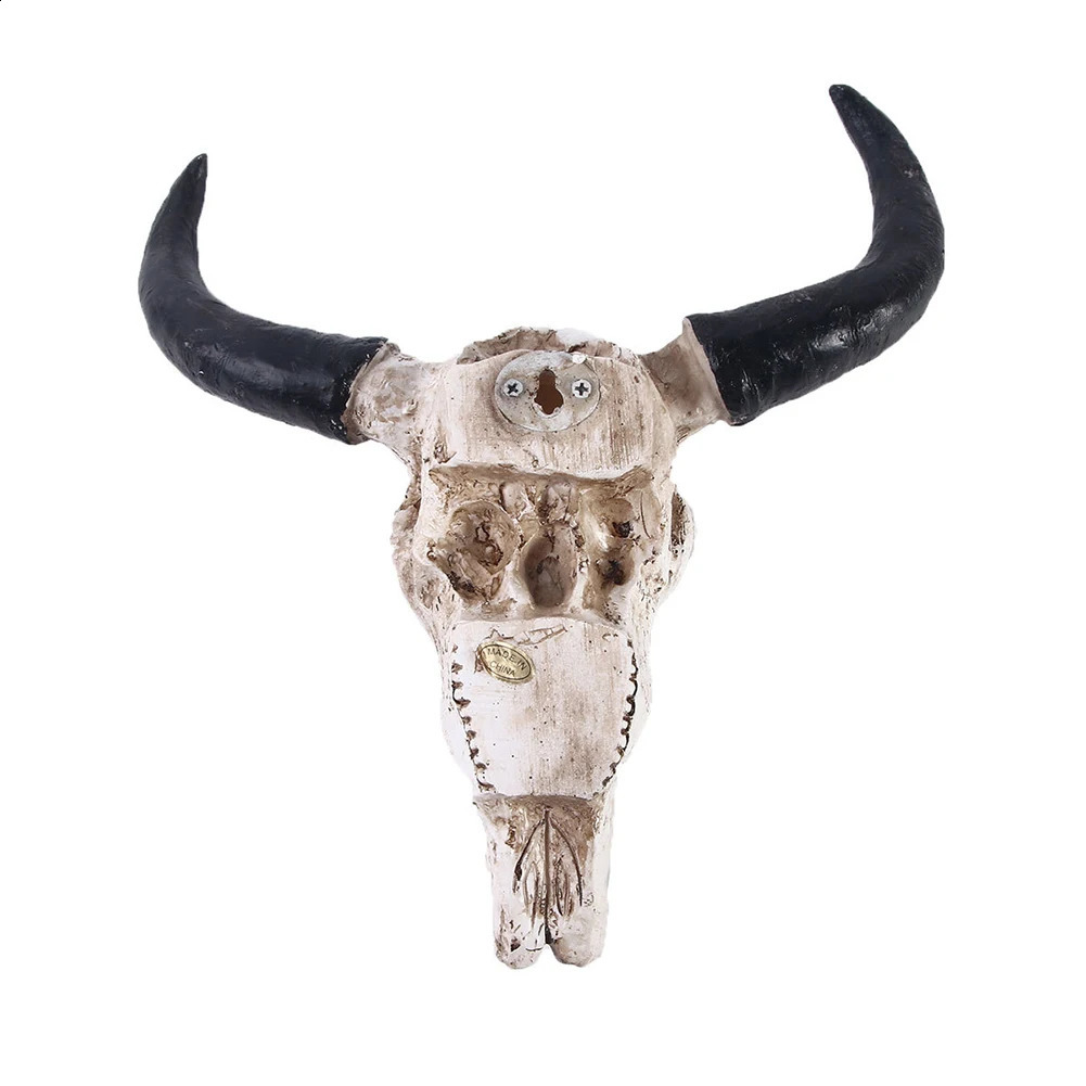 Resin Longhorn Cow Skull Head Wall Hanging Decorations Retro Bull Skull Ornaments 3D Animal Horns Sculpture Figurines Crafts 240821