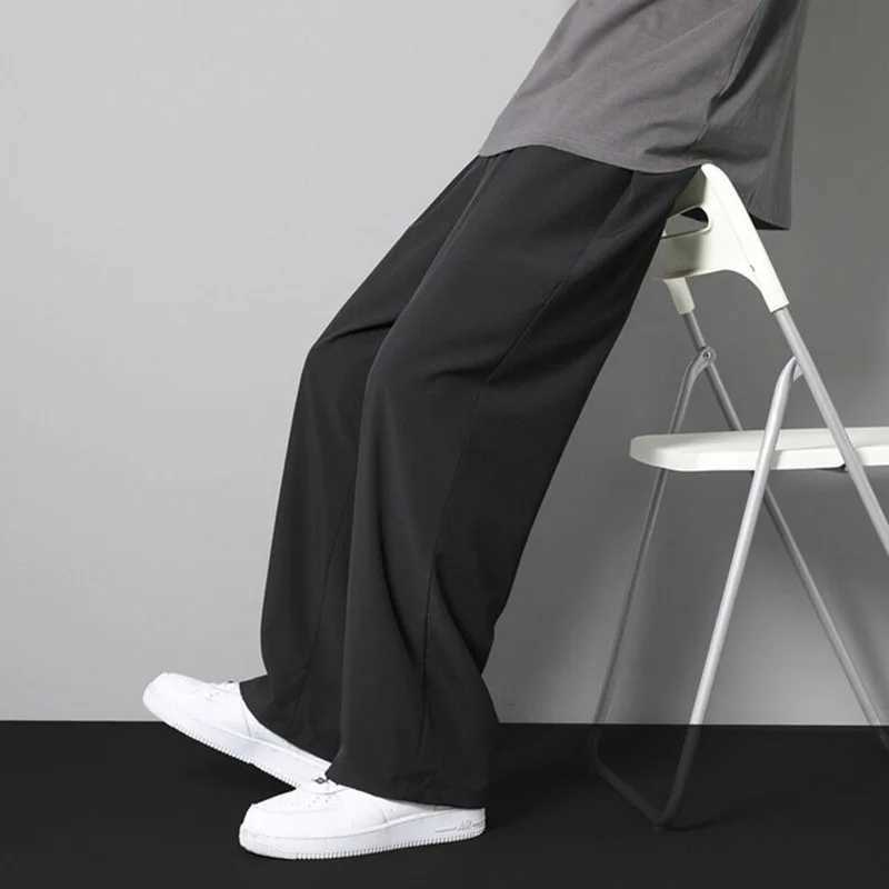 SummerCool Breathable Pendant Casual Pants for Men Thin Loose Straight Wide Legs Elastic Waist Jogger Trousers Streetwear Size M-5XLW240725