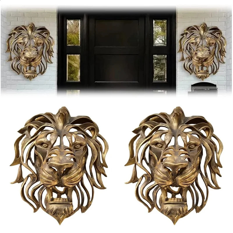 Rare Find-Large Lion Head Wall Mounted Art Sculpture Gold Resin Lion Head Art Wall Decor Art Lion Head Wall Hanging 240821