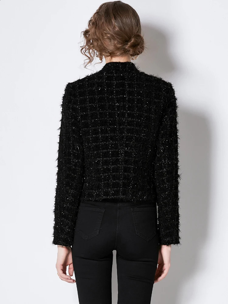 Banulin High Street est Stylish Runway er Long Sleeve Jacket Womens Metal Double Breasted Tassel Tweed Overcoat 240821