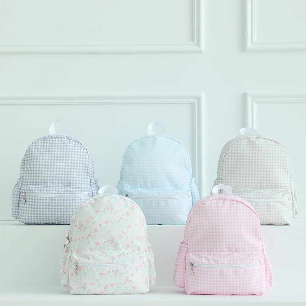 Plaid Backpack for Girls Boys Flower Waterproof Nylon Durable and Lightweight Suitable Students 240820