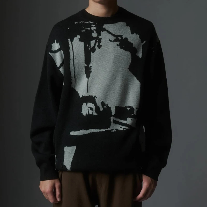 Gothic Autumn Selling Mens Dark Punk Printed Sweater Fashion Hip Hop Rock Street Retro Leisure Y2K Cool Boys Clothing 240821