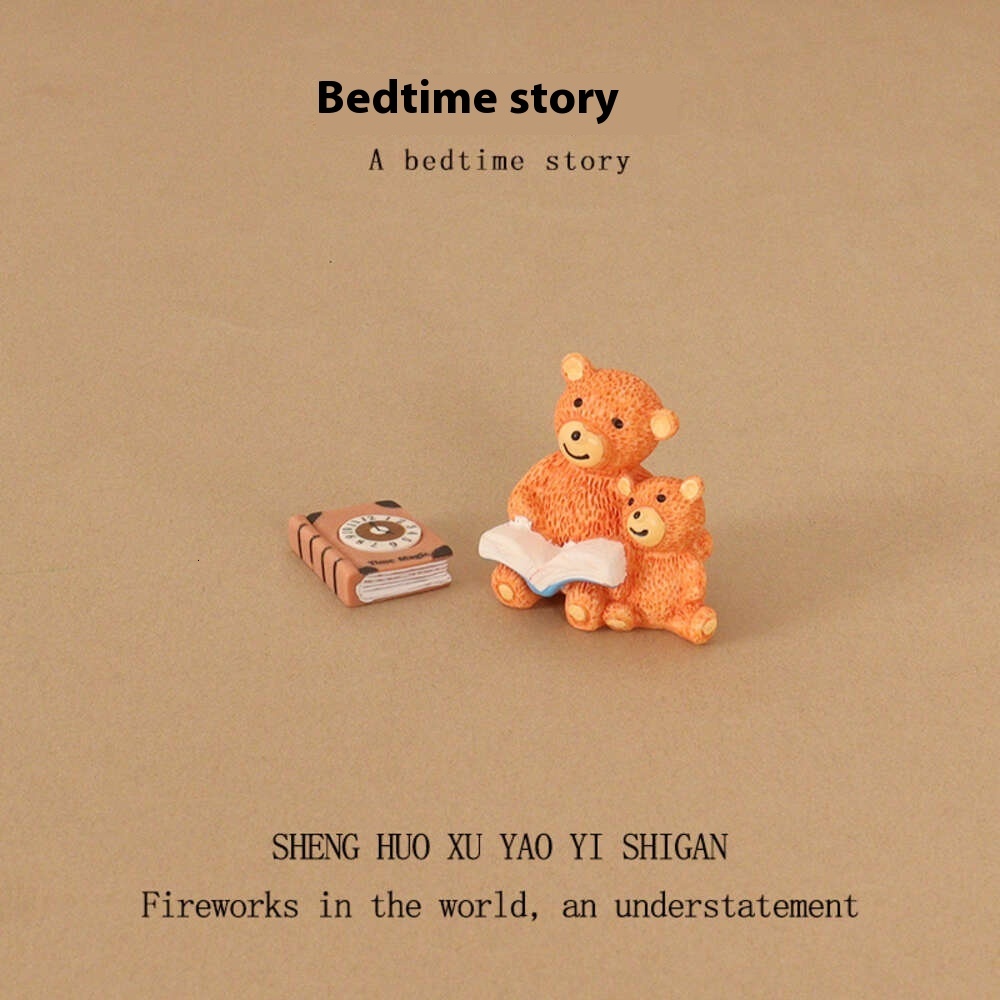 New Product Creative Mini Cute Bear Parent Child Reading Micro Landscape Scene OB11 Home Decoration Desktop Small Ornament