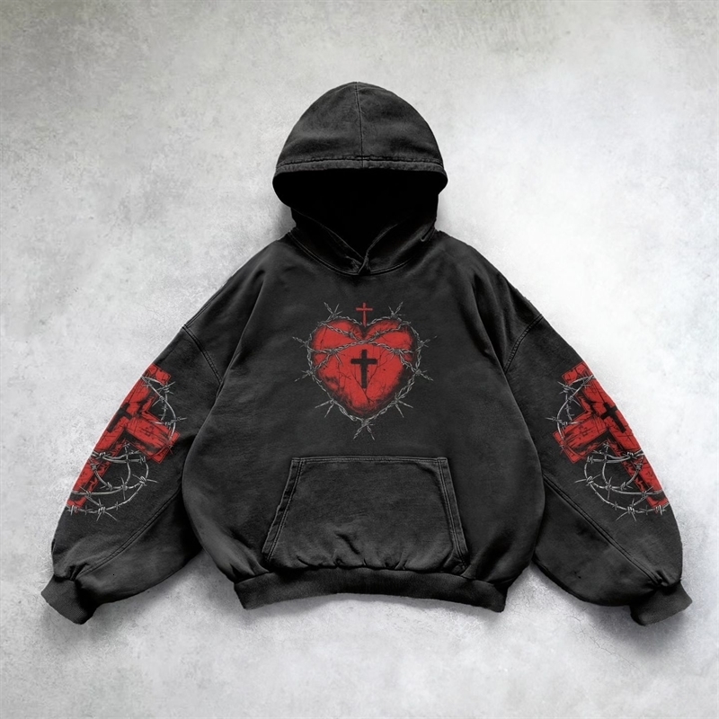 Haruku y2k heart pattern hoodie goth oversized hoodies women streetwear sweatshirt tracksuit men couples tops gothic clothes 240820