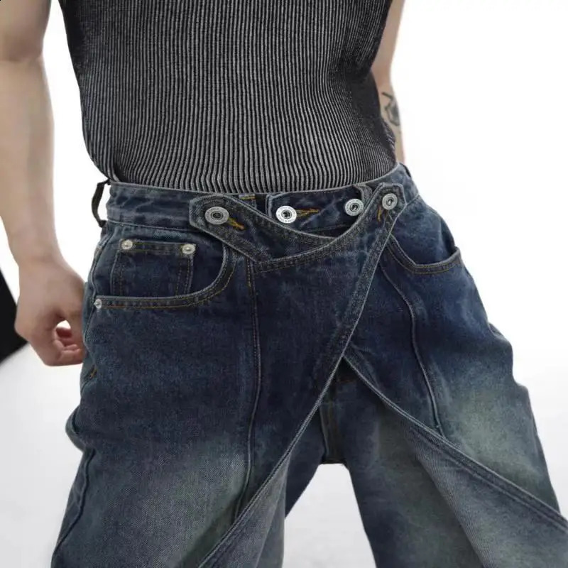 Hip Hop American Vintage Jeans Men Heavy Industry Used Wash Denim Pant Deconstruct Cut n Variable Flared Trousers Unisex 240821