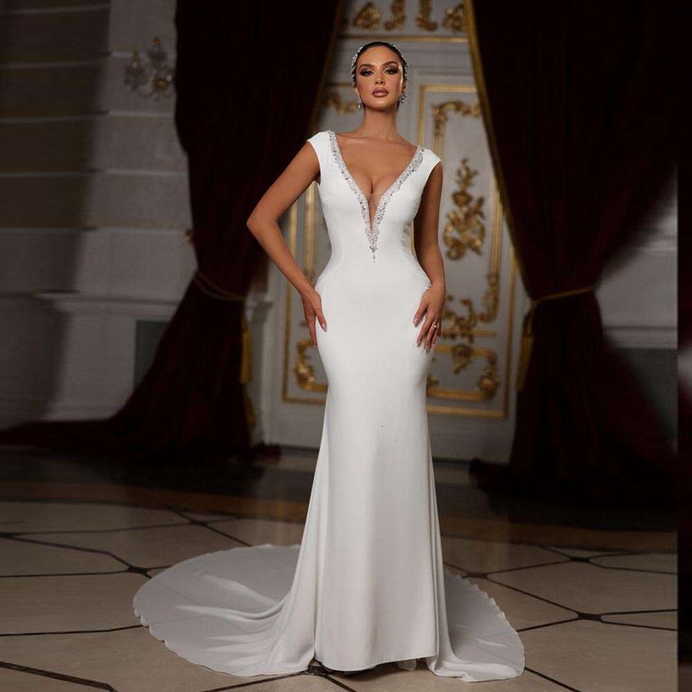 Sexy V-Neck Women Wedding Dresses Beautiful Mermaid Bridal Gown Mopping Length Princess dress Elegant White Novia Civil 2024