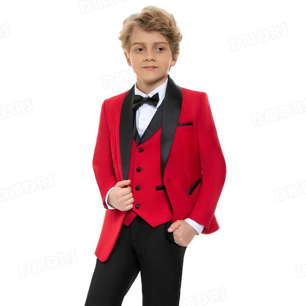 Suits Fashion 4 Pieces Boys Suit Set Shawl Neck Formal Tuxedo For Kids Wedding Ring Bearer Suits Jacket Venst Pants Bow-tie