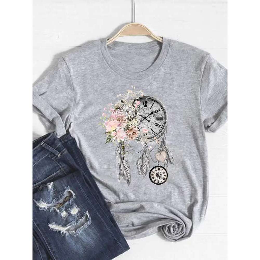 T Print Shirt Short Sleeve wer Vintage Cute 90s Summer Top Fashion Clothes Women Clothing Gray Basic Tee Graphic T-shirt op ee -shirt