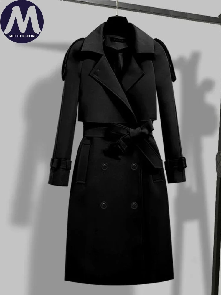 Female Coat Winter 2023 AutumnWinter Waist Retraction Lace Up Trench Korean Fashion Casual Long Womens Clothing Coats 240820