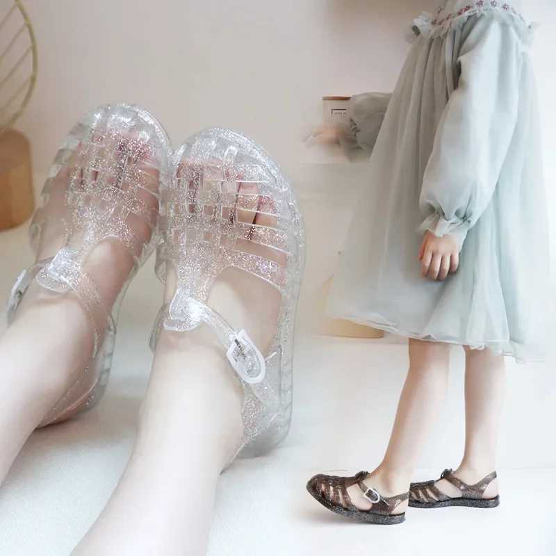 Childrens sandals summer new fashion princess crystal shoes baby jelly sparkling shoes girls Roman beach sandals childrens slippers W240821