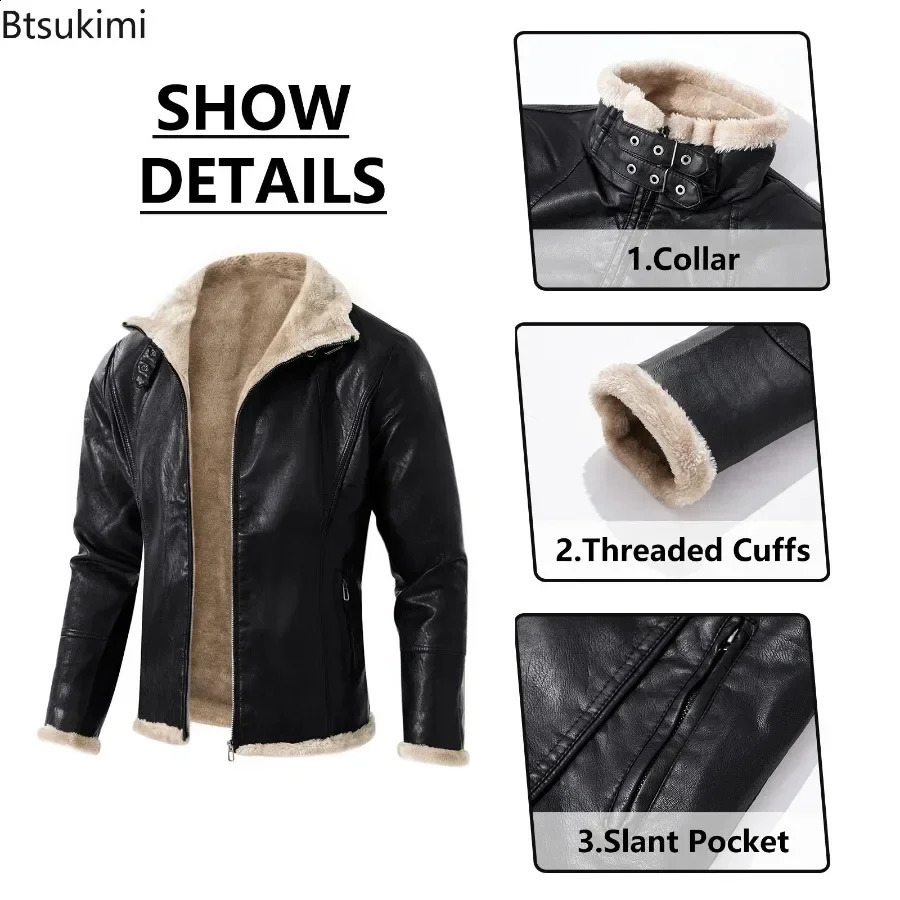 Mens Thick Warm Leather Jacket Solid Autumn Winter Fashion Jacket Coat Oversized Fur Integrated Coat Jacket Men Clothing 240820