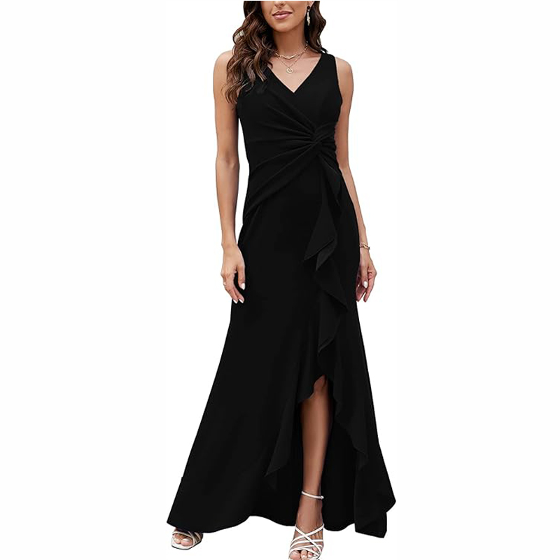 Long Black Evening Gowns for Women Formal Dresses for Women Evening Party Elegant V Neck Sleeveless Split Wrap