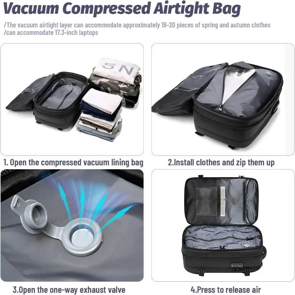 Vacuum Seal Backpack Travel Expandable Backpack with Compression Bag Airback Backpack with Air Pump Waterproof Laptop Bag Airbag CL240821