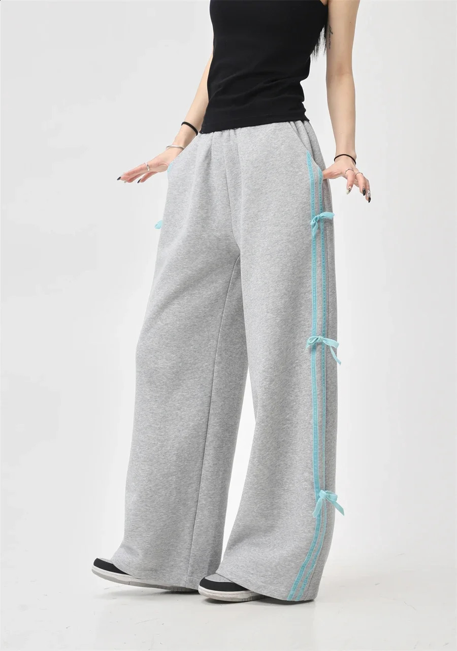 Sweet Girl Bow Suit Womens Korean Spring And Autumn Street Fashion Loose Thin Jacket Wide Leg Straight Pants Two-Piece Suit 240820