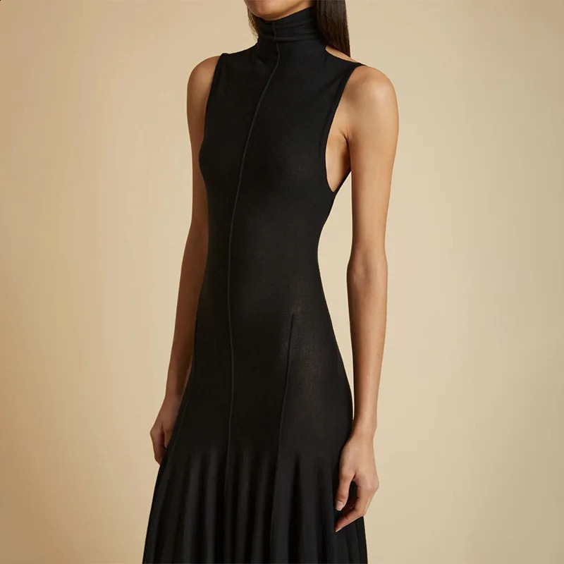 Elegant deep back ultrathin Maxi dress womens turtle neck sleeveless long sleeved sexy club party holiday evening 240820