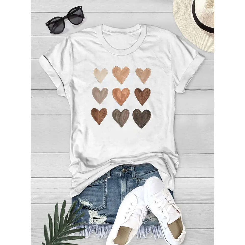 Heart Women's Print Crew Neck Loose Short Sleeve Sports Casual Top For Summer
