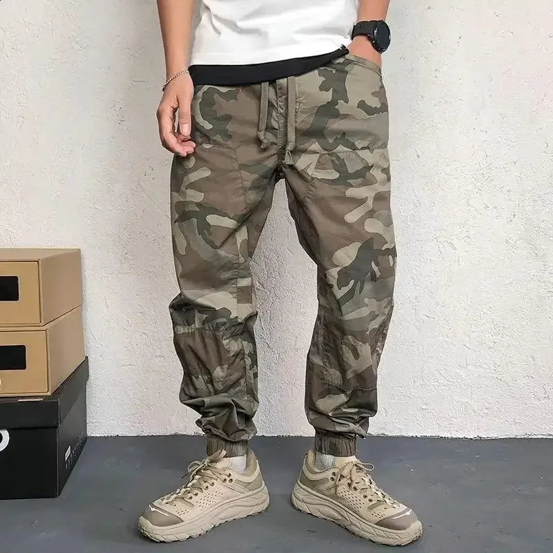 Summer thin breathable camouflage cargo pants for men loose fit elastic waist casual mens wear summer 240821