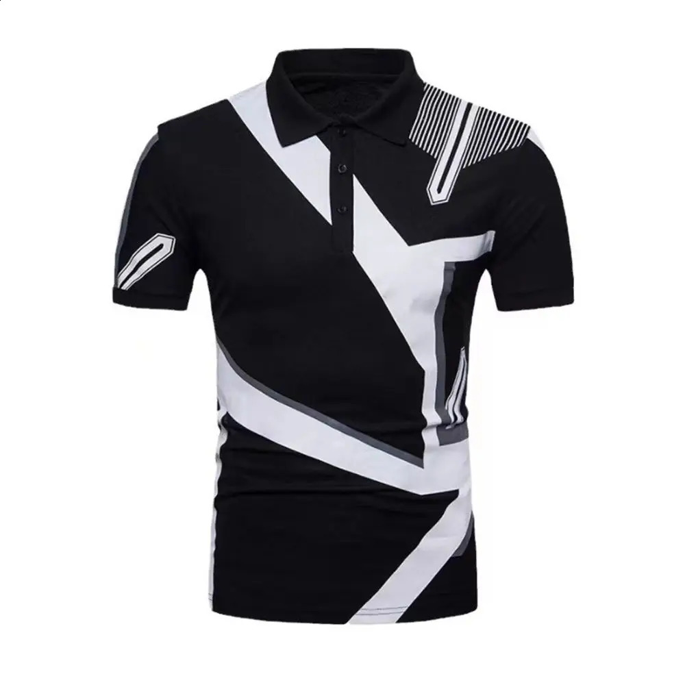 2024 Cross border Mens Casual POLO Shirt Flip Collar Button Business Digital Print Versatile Mens Shirt Tiki selling 240821