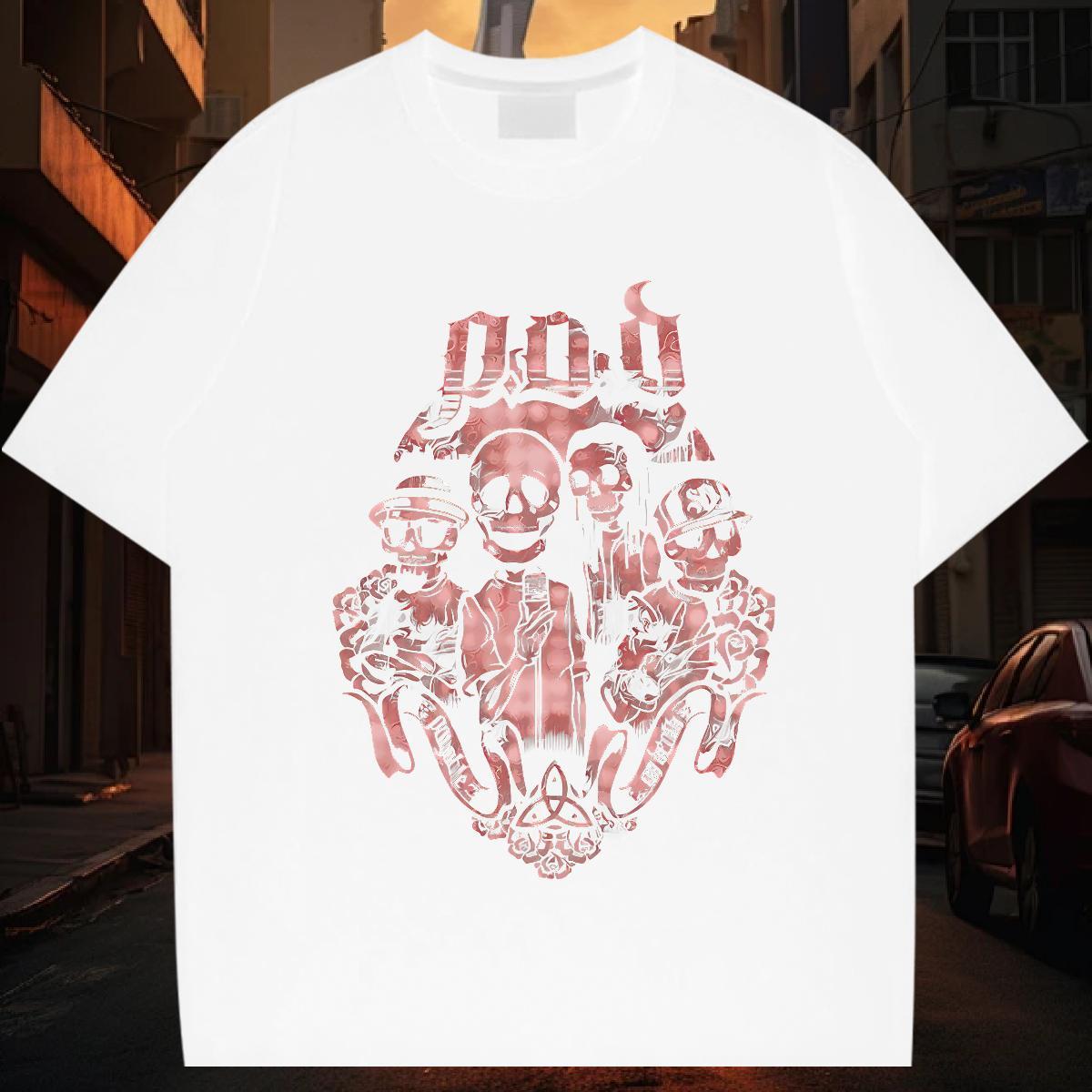 Wholesale Tshirts 230g 100% Cotton High Street Hip Hop skull Breathable Short Sleeve Man T Shirts Cool Design DIY Printed Polos