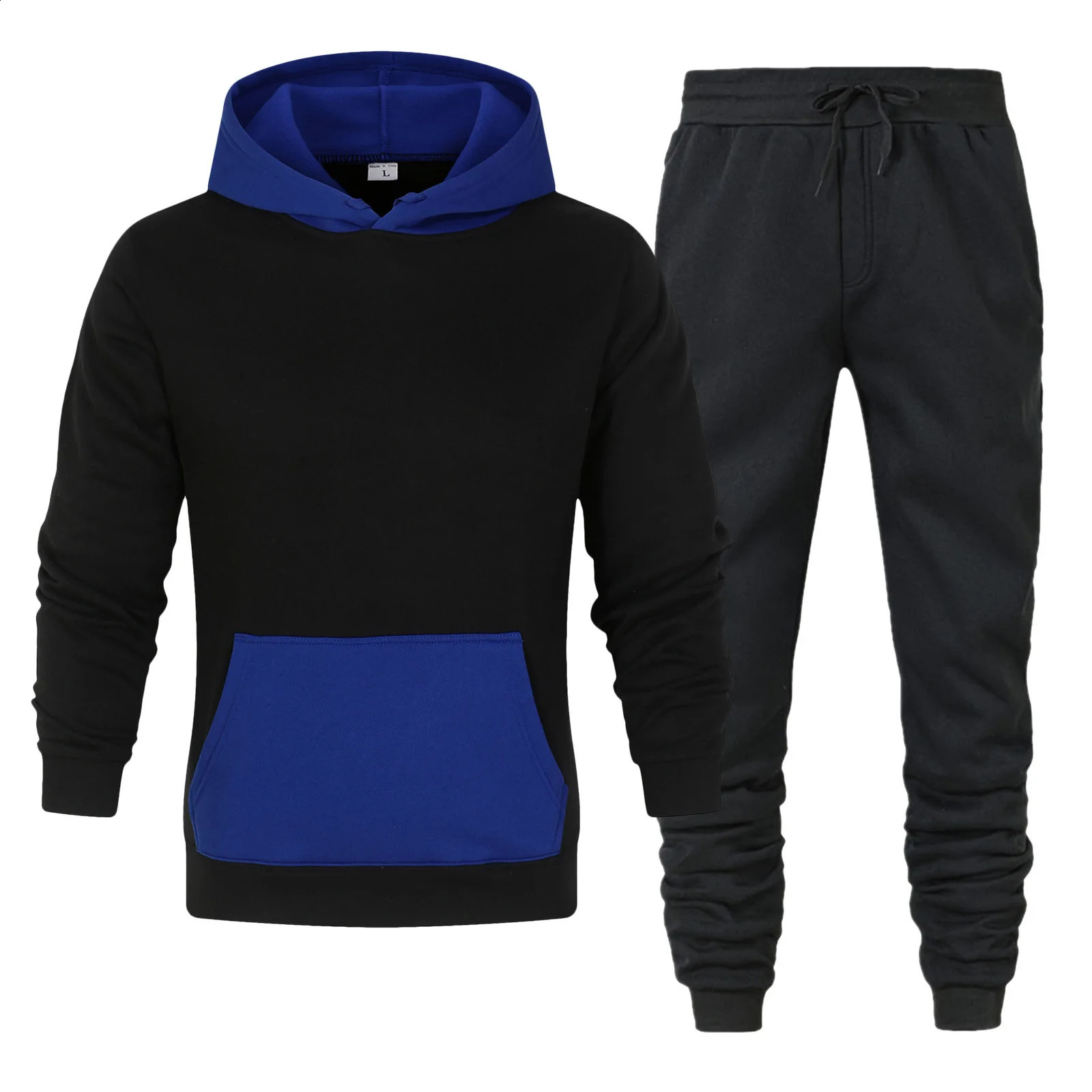Color matching hoodie set autumn and winter fleece hoodie sweatpants sport suits Mens clothing 240821