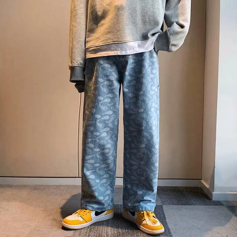Cashew Bloem Zwarte Jeans Mannen Rechte Buis Losse Lente En Herfst Zomer Koreaanse Mode Mannen Baggy Denim broek pants 240821