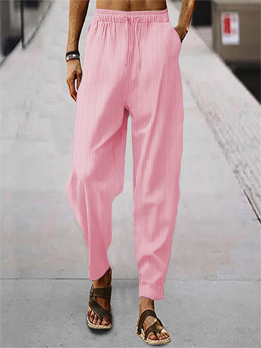 Summer mens pants hiphop breathable pure cotton beach striped loose casual sports flash sale 240821