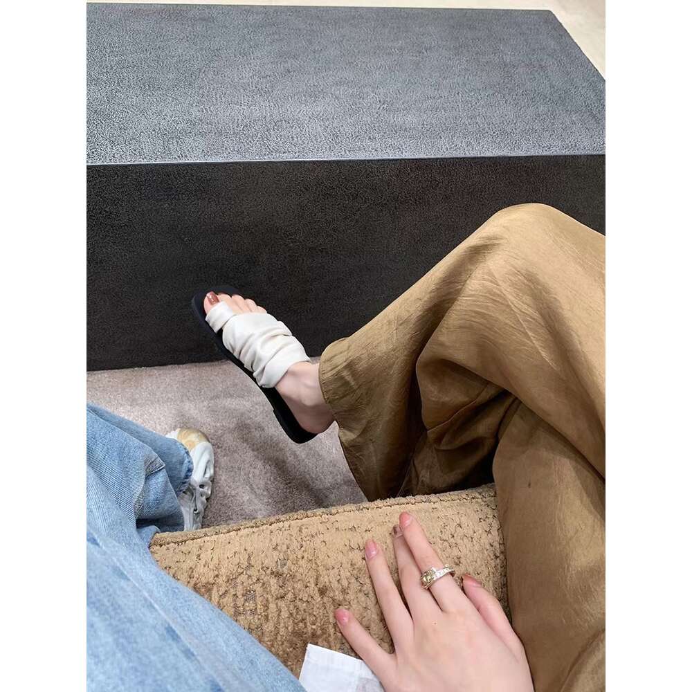 Ddmysports Grape Mom S Summer New Korean Edition Square Eaded Folded Stacked Flat Bottom Pinch Toe Slippers With Genuine Leather For Women Outwear OUT