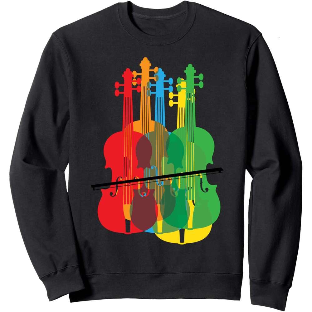 Long Sleeve Shirts for Men sweatshirt Multicolored Violins Birthday Gift For Musicians Sweatshirt T shirt Tee Streetwear Casual tops clothes
