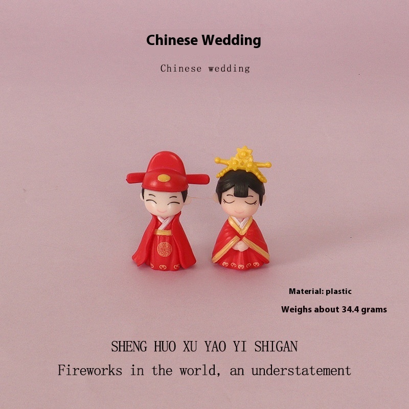 Plastic Creative Crafts Chinese Wedding Mini Bridal Groom Doll Miniature Home Scene Decoration Small Ornaments