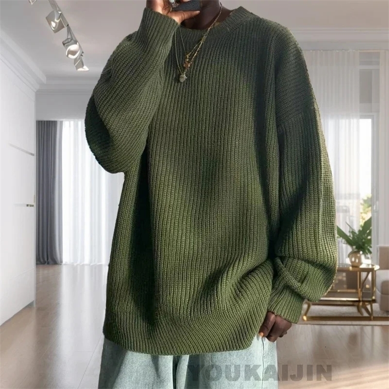 Slim Fit Knitted Sweater Men Round Neck Autumn Lazy Style Versatile Sweater Casual Young Men Korean Solid Color Wool Sweaters 240821