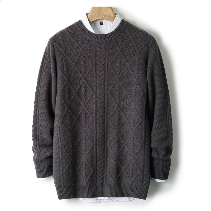 Autumn And Winter 100% Cashmere Sweater Mens Round Neck Thick Pullover Sweater Business Casual Solid Color Twisted Sweater. 240821