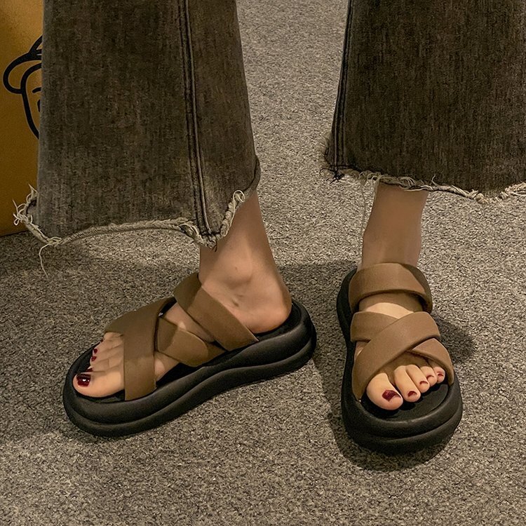 Ddmysports Thick Soled Slippers Women Summer Fashionable Versatile Woven In A Straight E Suitable For External Wear Non Slip And Casual Cooldown OUTDO