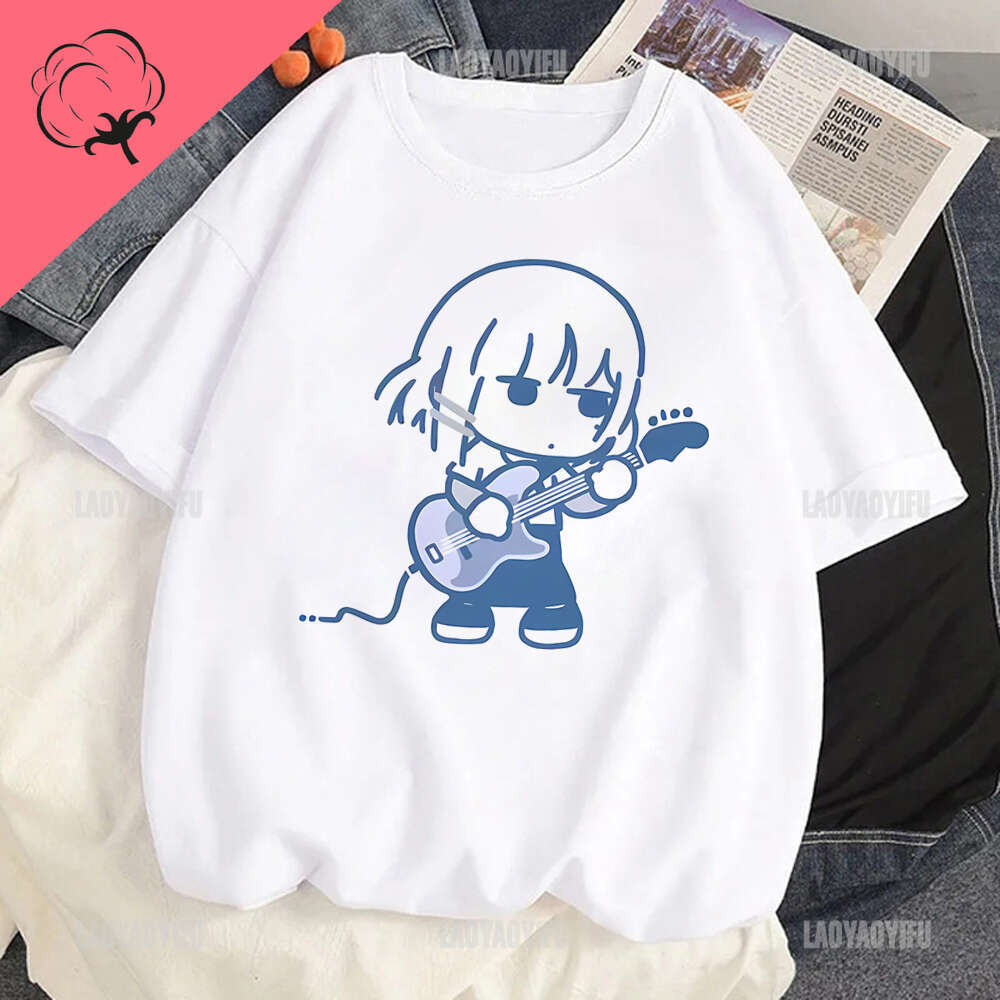 BOCCHI Anime THE ROCK Hitori Bocchi Tshirt Funny Cotton T-Shirt Kawaii Cartoon Unixex Shirt Gothic Y2k Men Women Clothing