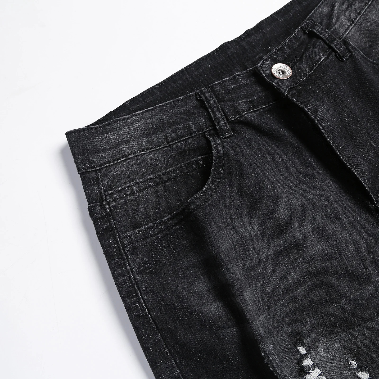 Street Casual Black Denim Pencil Summertime Cargo pants Vintage washing Ripped skinny jeans Jeans Spring and autumn men slim 240821