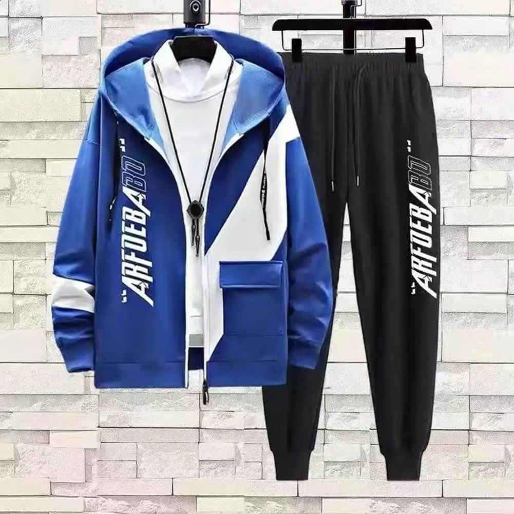 2-piece/set jacket pants set simple ankle length mens track suit autumn letter printing loose track suit streetwear 240827
