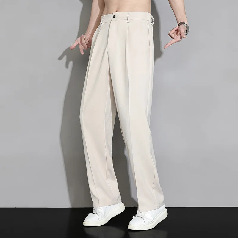 Summer Solid Color Fashion Straight Pants Man High Street Casual Zipper Pockets Button Loose Korean Style All-match Trousers 240820