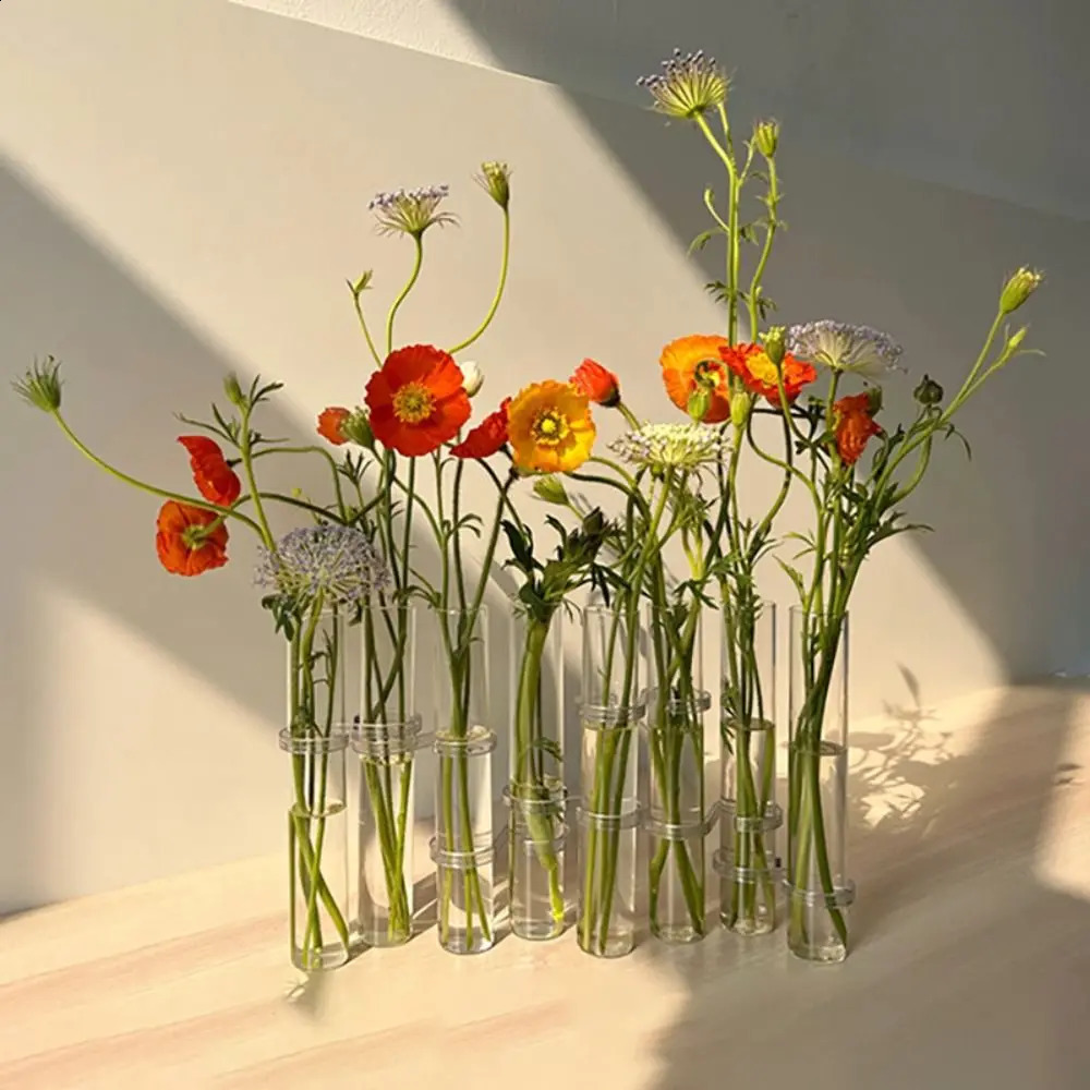 6/8Pcs Hinged Flower Vase Clear Glass Test Tube Hanging Flower Holder for Home Decor 240820