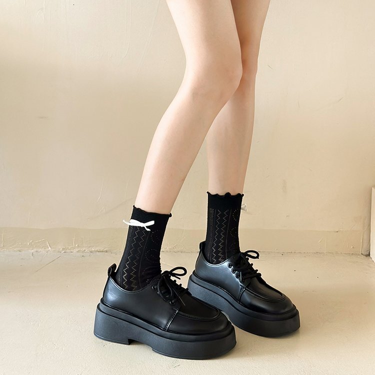 Ddmysports Thick Soled Small Leather New Autumn And Winter British Style Jk Shoes Black Matching Skirt Lace Up Loafers OUTDOOR
