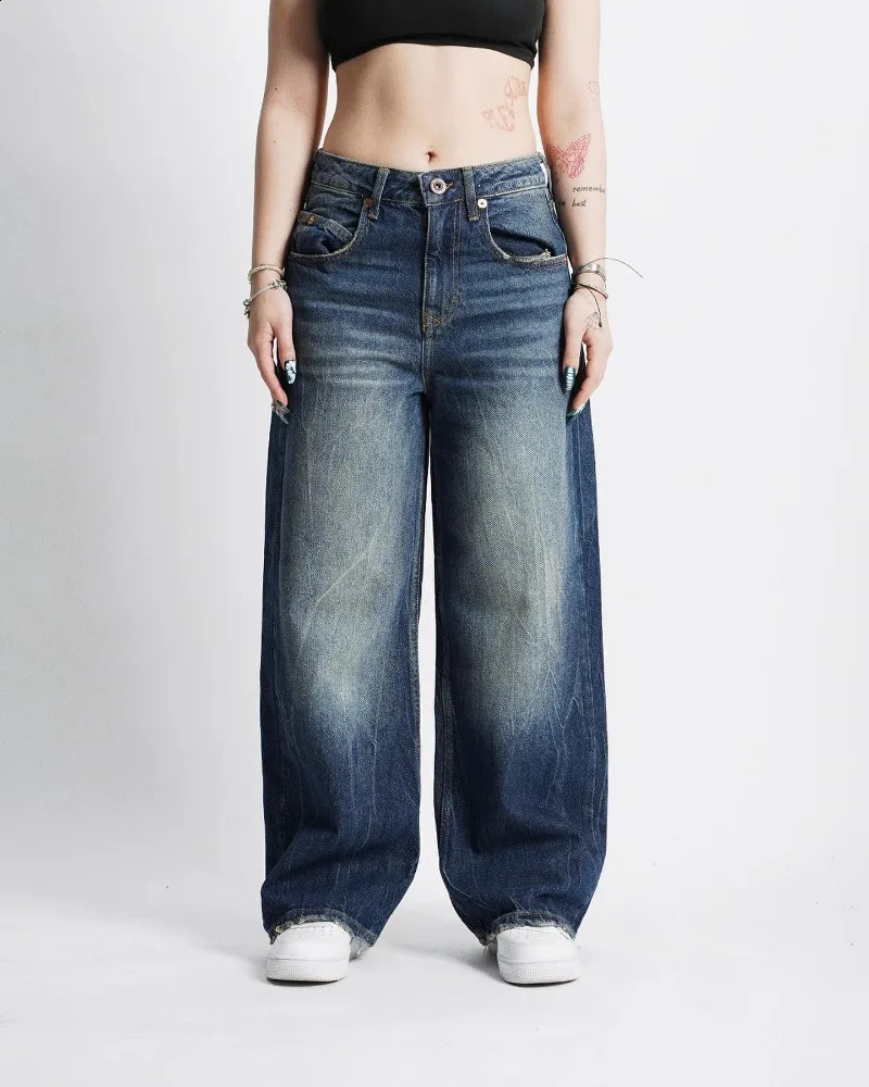 Streetwear Fashion Blue Washed Baggy Jeans Couple Y2K Harajuku Retro Hip Hop Casual Gothic High Waist Wide Leg Pants 240821