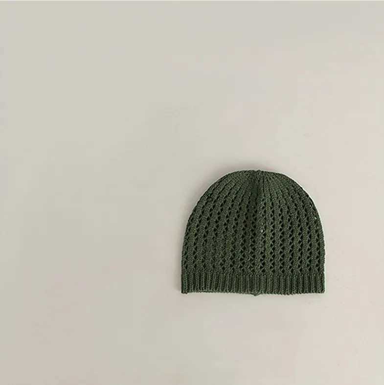 Summer New Baby Hollow Knit Hats Solid Color Baby Hats Thin Cotton Newborn Babies Knitted Hat Breathable Infant Cap M240821