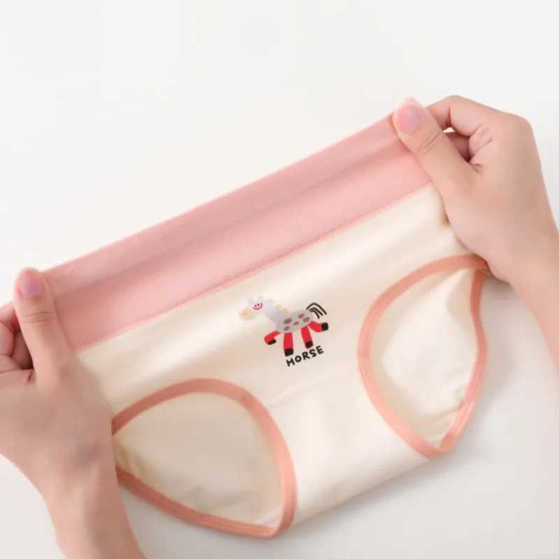 4PCS Girls High Waisted Panties Kids Cotton Antibacterial Knickers Cute Print Soft Comfort Underwears 3+y Young Children Clothes Y240821