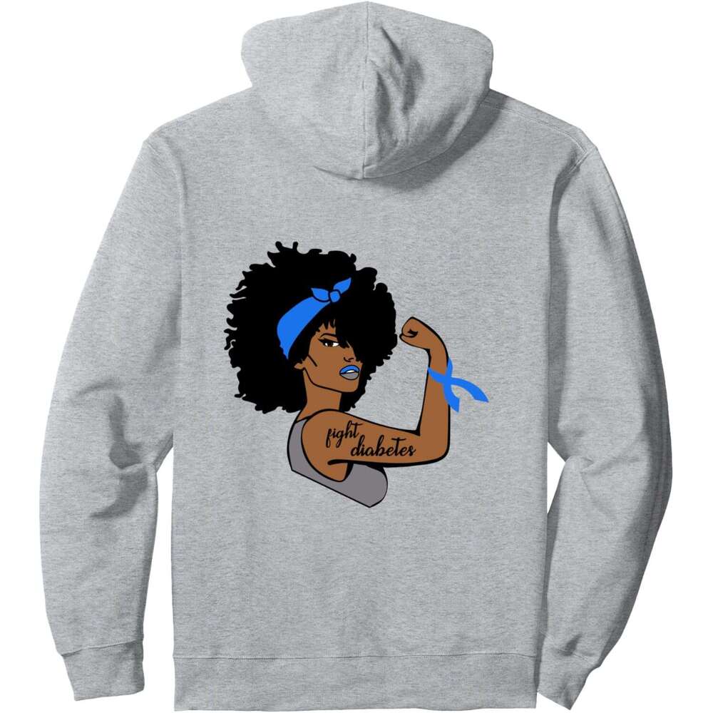 Hoodie for Mens Womens Fight Diabetes African American Woman Blue Ribbon Awareness Pullover Hoodie Graphic Hoodies sweatshirt Pullover Long Sleeve